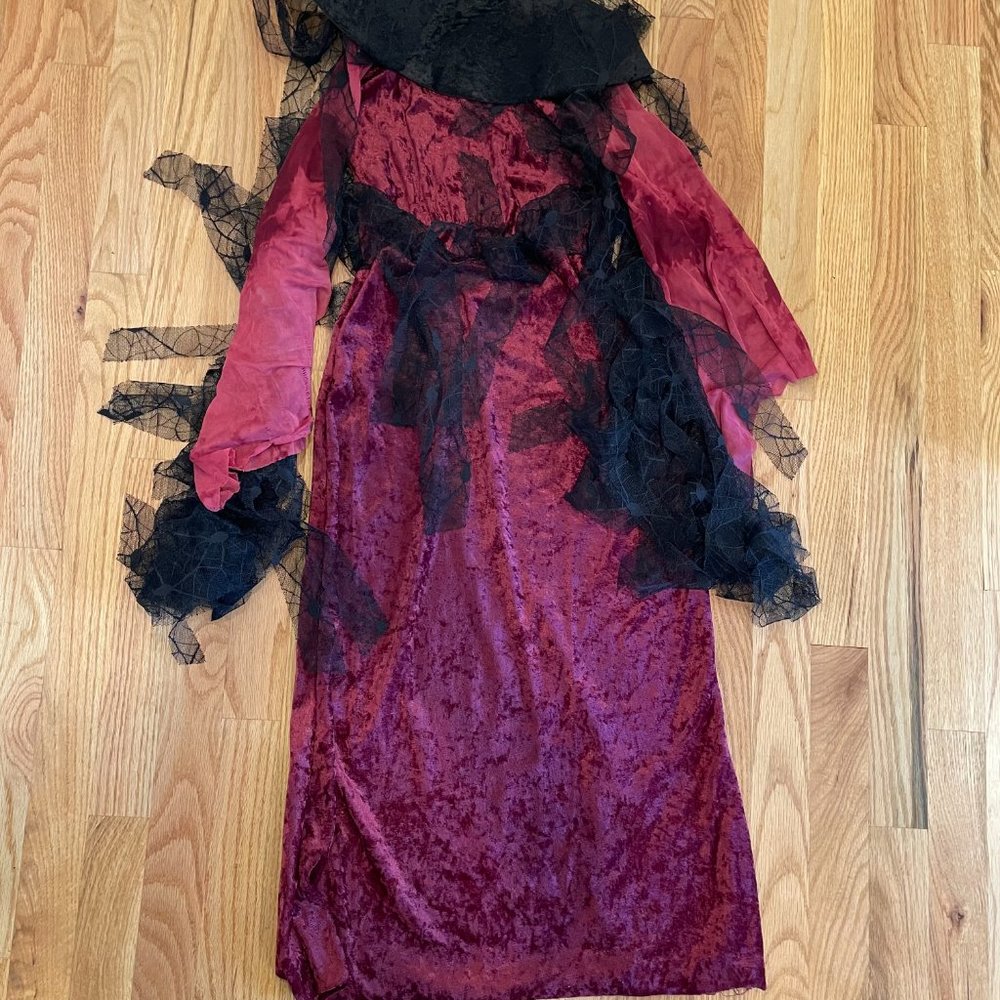Gothic Rose Maiden One Piece Dress Stand Up Collar Cranberry/Black Girls Med 7-8 - Picture 3 of 12